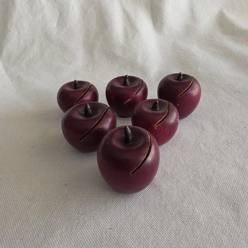 Lot of 6 Vintage Wood Red Apples Place‎ Card Holders Farmhouse Cottagecore